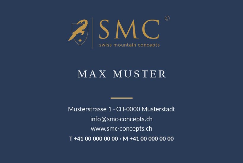 Visitenkarte SMC swiss mountain concepts – elegantes Corporate Design in Navy und Gold